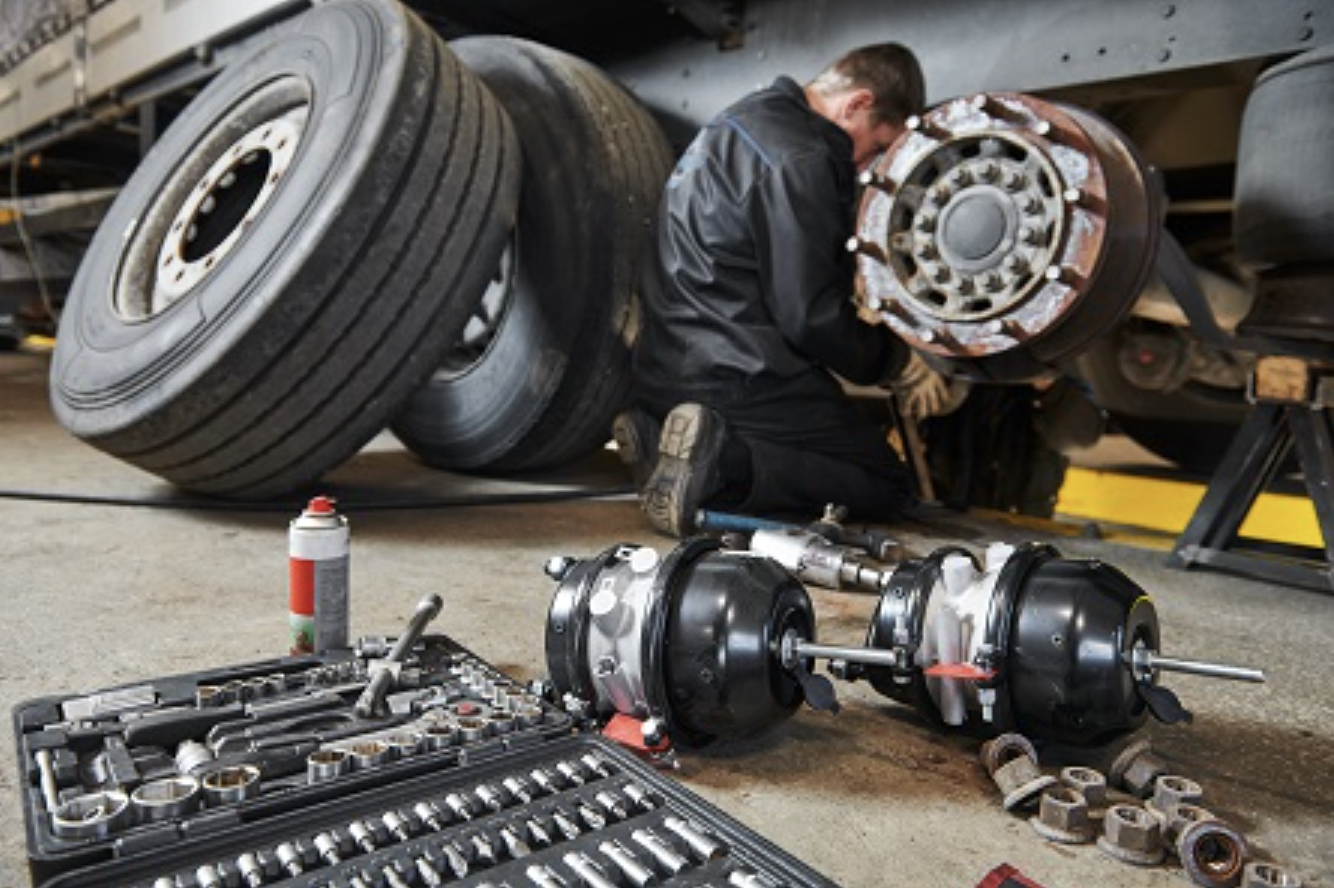 this image shows truck brake repair in Pomona, CA